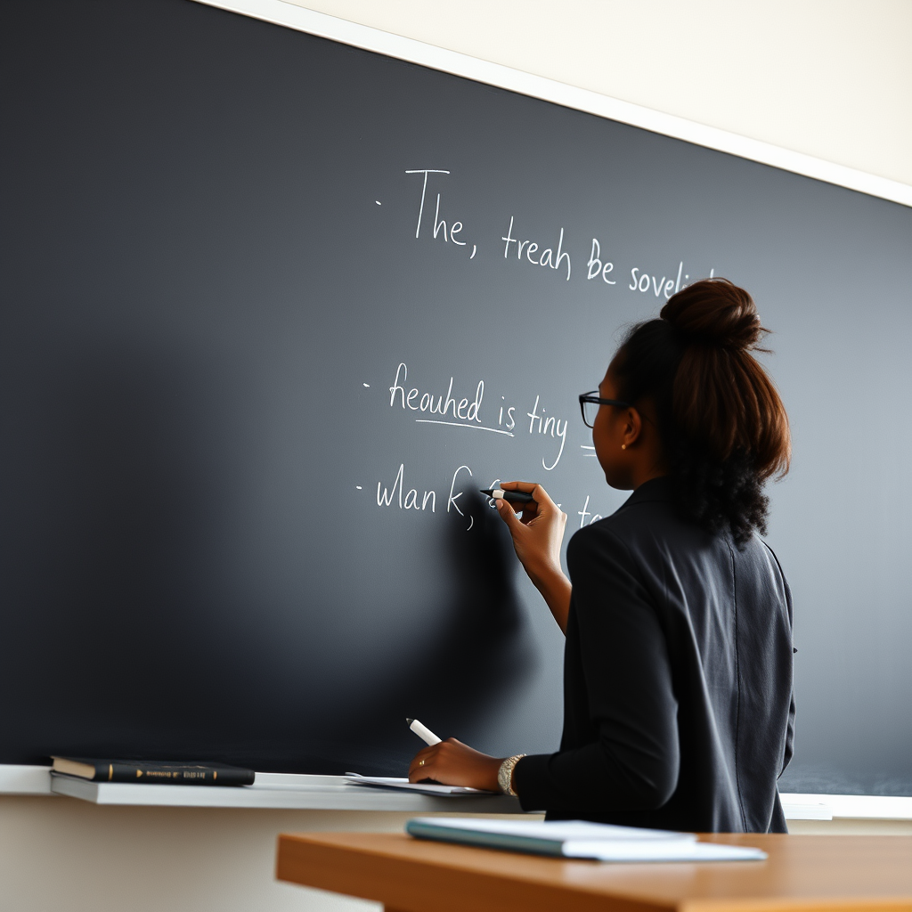 black student writing on the blackboard