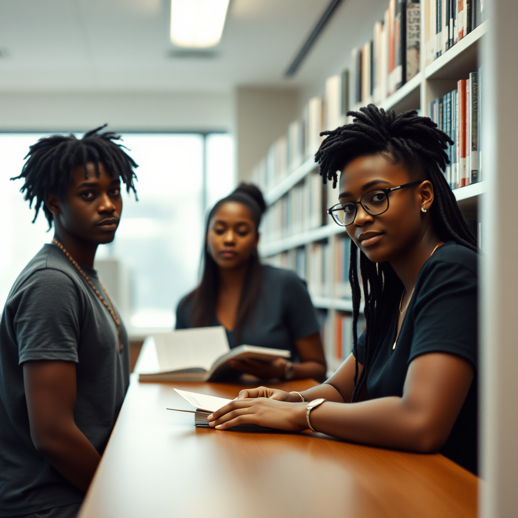 black students in a library